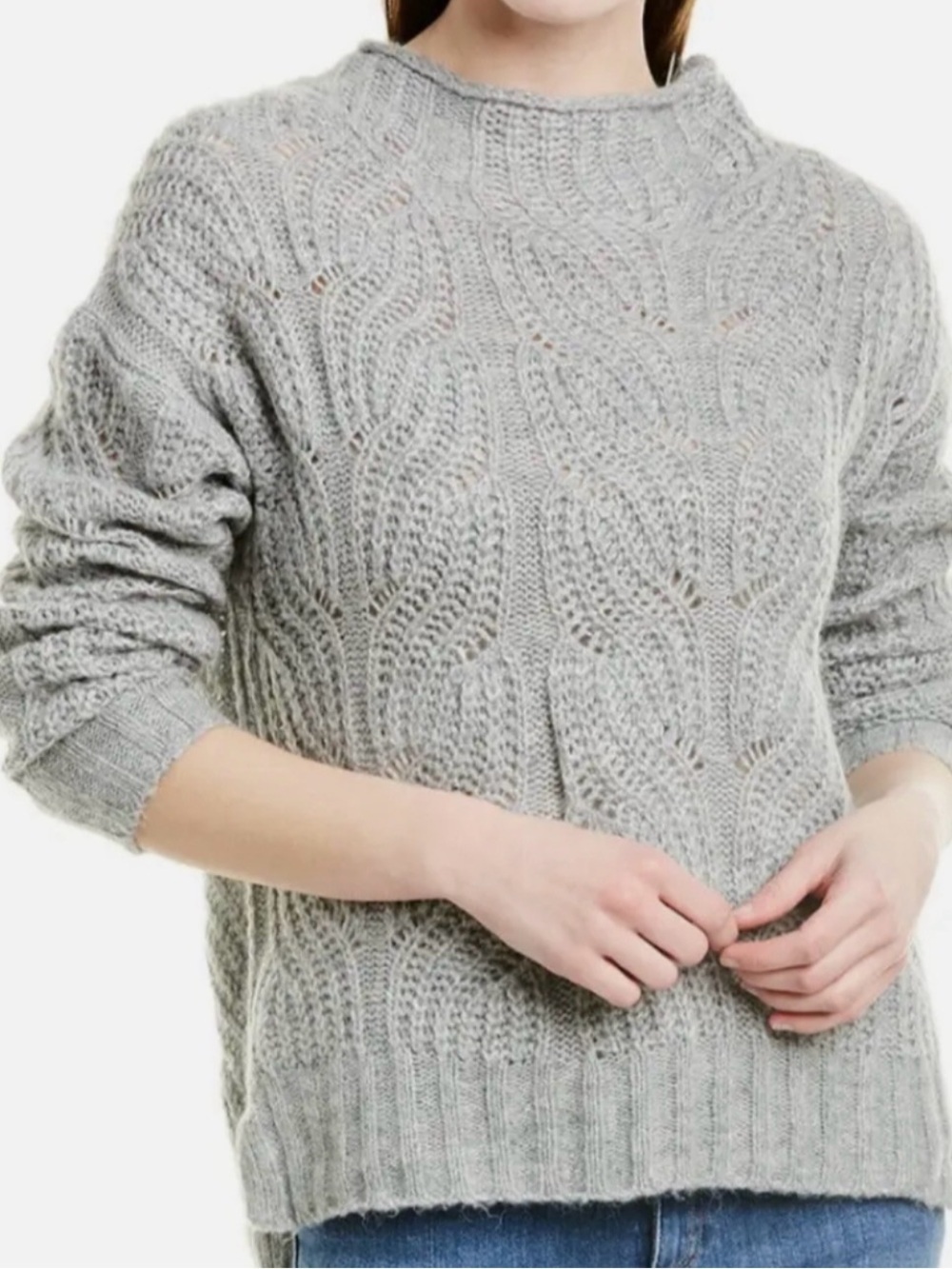 J. Crew Alpaca Blend Pointelle Cable Knit Sweater Size Large